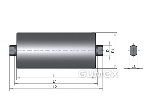 Váleček dopravníku, průměr 89mm, délka 200mm, hřídel o průměru 20mm, délka hřídele 228mm, oba konce 14mm, ocel, červený